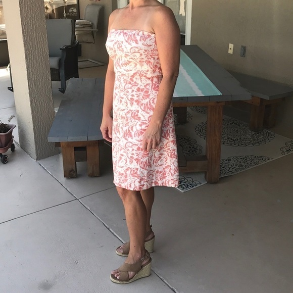 J. Crew Floral Print Textured Linen Cotton Blend Strapless Dress - Picture 2 of 8